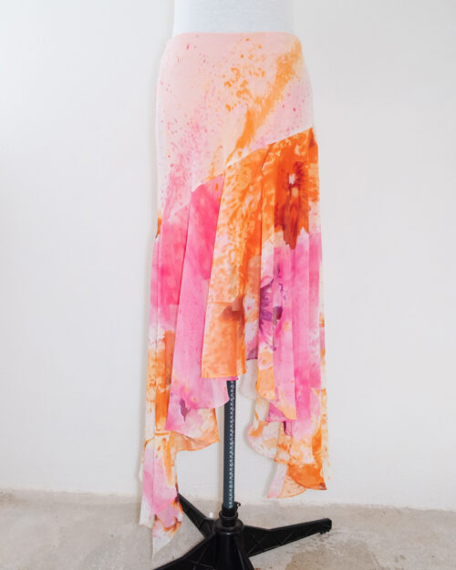 Neon Asymmetrical Tropical Midi Skirt